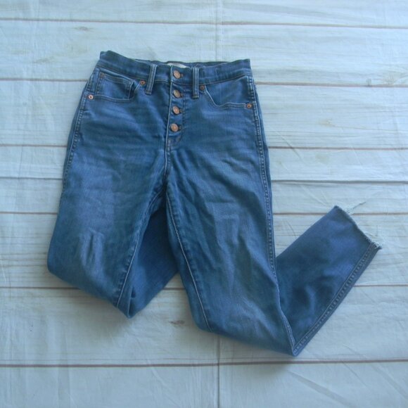 MADEWELL 10"HIGH RISE SKINNY CROP BUTTON FLY UNFINISHED HEM JEANS SZ 26 - Picture 1 of 5